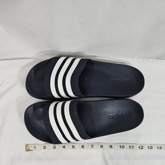 Adidas Adilette Navy and white shower slides men's size 13 - Picture 10 of 11